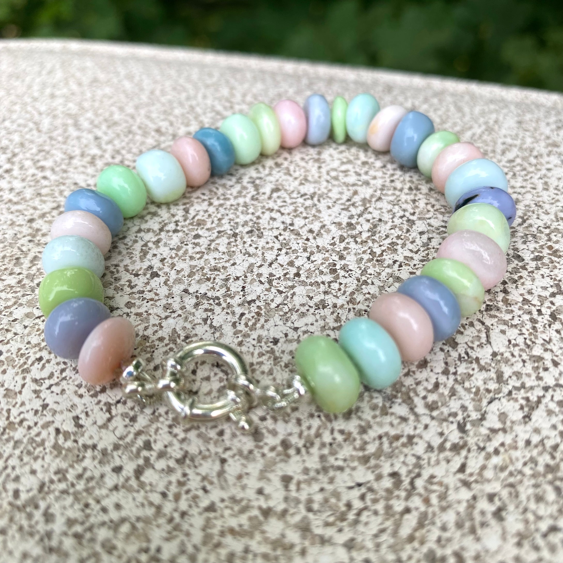 Multi Color Pastel Peruvian Opal Candy Bracelet, Silver