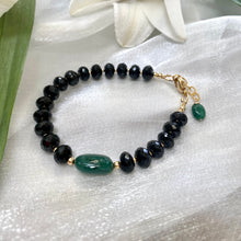 Cargar imagen en el visor de la galería, Black Spinel and Green Emerald Bracelet, 14K Gold Filled, May Birthstone Gifts, 7&quot;inch
