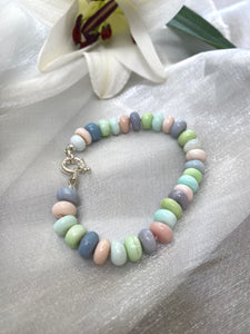 Multi Color Pastel Peruvian Opal Candy Bracelet, Sterling Silver Marine Clasp