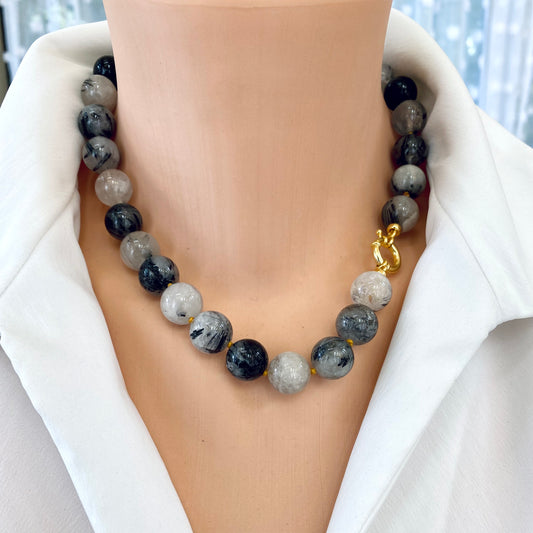 Chunky Black Tourmaline Rutilated Quartz Candy Necklace