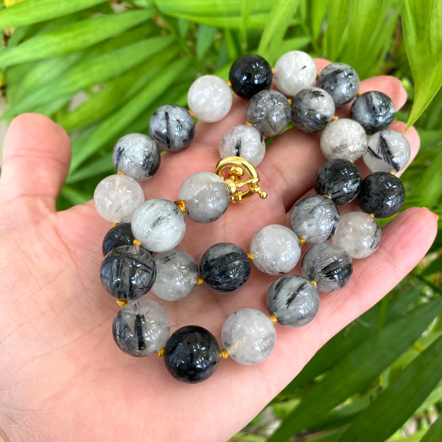 Chunky Black Tourmaline Rutilated Quartz Candy Necklace