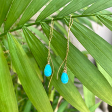 Load image into Gallery viewer, Long turquoise chain drop earrings
