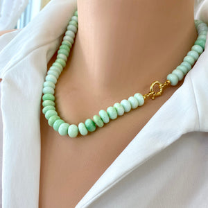 Green Parrot Opal Candy Necklace, 18"in, Gold Vermeil Plated Sterling Silver Marine Closure