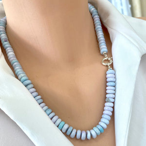 Pinkish Blue Opal Candy Necklace, 20.5"or21.5""inches, Sterling Silver Marine Closure