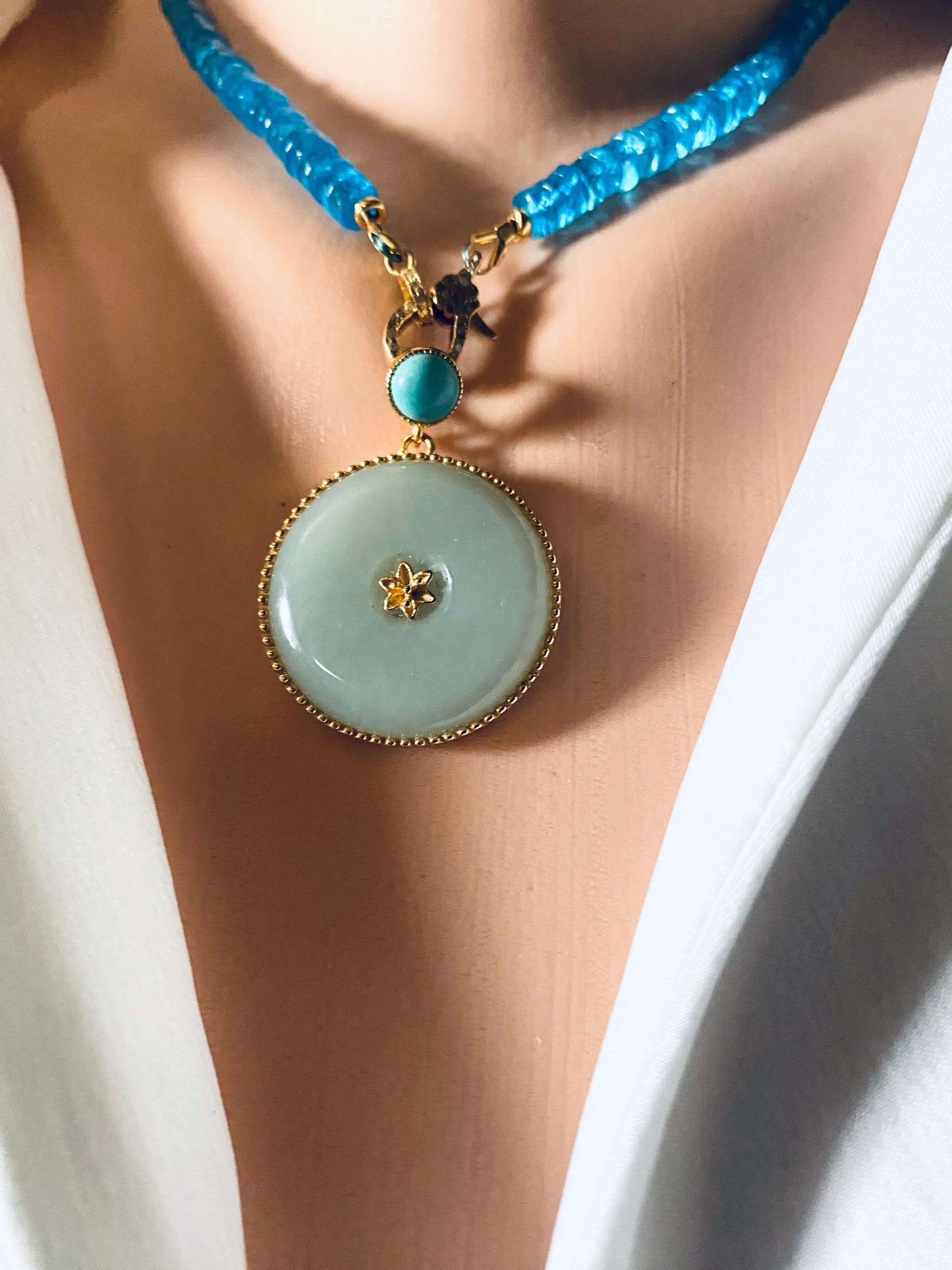 LIVE #75 - Blue Topaz Beaded Necklace with Gold Vermeil Pavé Clasp