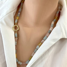 Lade das Bild in den Galerie-Viewer, Dazzling 23-inch Necklace with Aquamarine and Morganite Gemstones, Gold Plated Clasp
