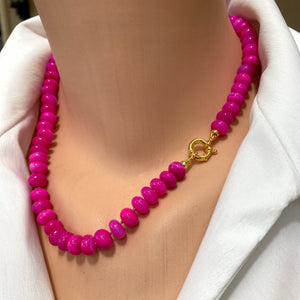 Hot Pink Opal Candy Layering Necklace, 18.5"in, Gold Vermeil Plated Silver Marine Closure