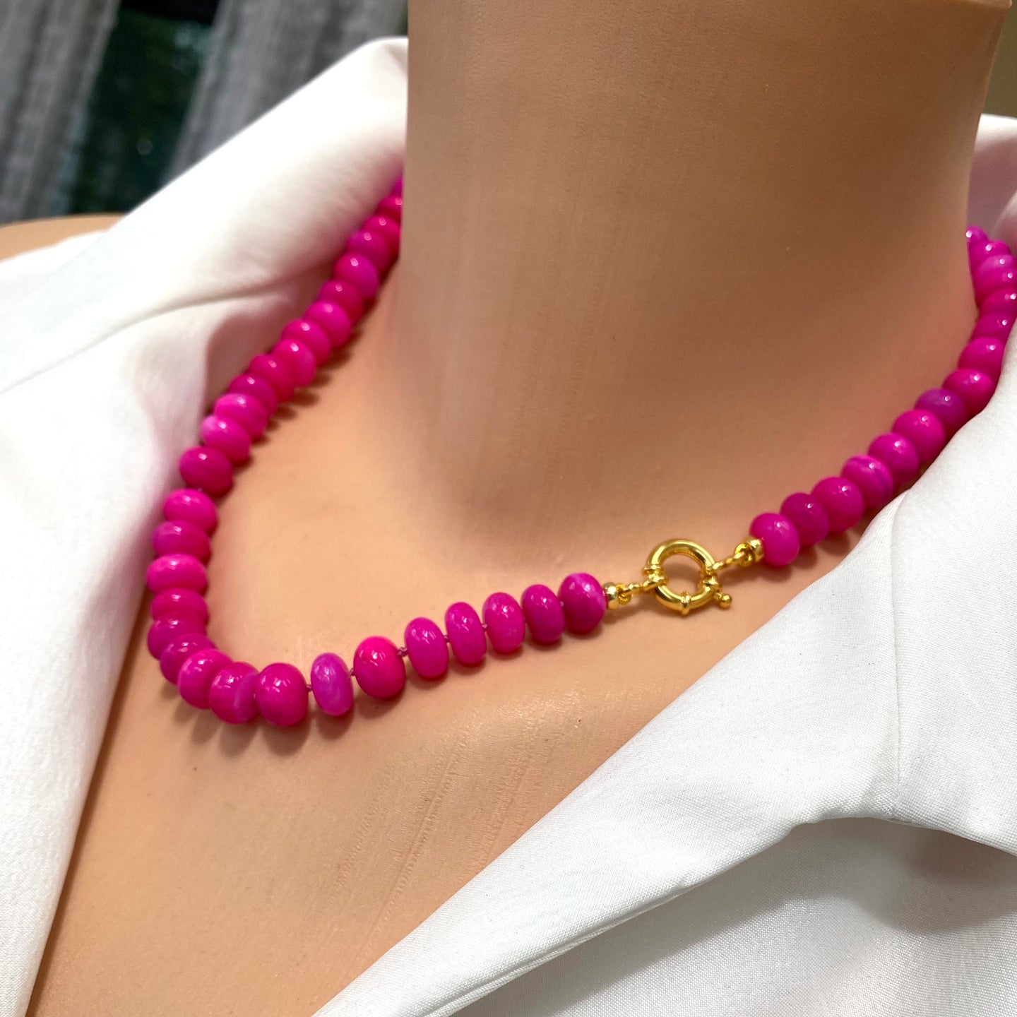 Hot Pink Opal Candy Necklace, 18.5