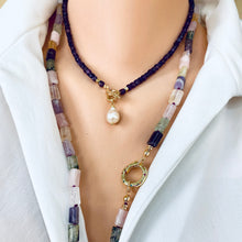 Load image into Gallery viewer, Amethyst Toggle Necklace with Baroque Pearl Pendant, Gold Plated, February Birthstone, 16&quot;in
