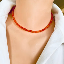 Cargar imagen en el visor de la galería, Bright Orange Carnelian Beaded Choker Necklace, Gold Filled Details, 16&quot;inch
