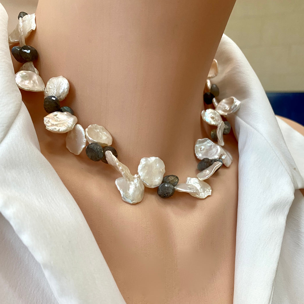 Petal Pearls Necklace with Labradorite Choker, 16