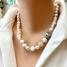 Cargar imagen en el visor de la galería, Classic White Pearl Wedding Necklace with Red Zircon Pave and Sterling Silver Accents 18&quot;inches
