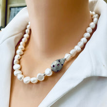 Cargar imagen en el visor de la galería, Classic White Pearl Wedding Necklace with Red Zircon Pave and Sterling Silver Accents 18&quot;inches
