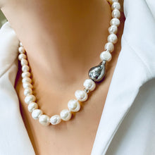Load image into Gallery viewer, Elegant Hand-Knotted White Pearl Bridal Necklace with Sterling Silver Baroque Detail, 18&quot;inches
