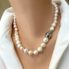 Load image into Gallery viewer, Breathtaking Bridal Pearl Necklace with Black Zircon and Sterling Silver Elements, 18&quot;inches
