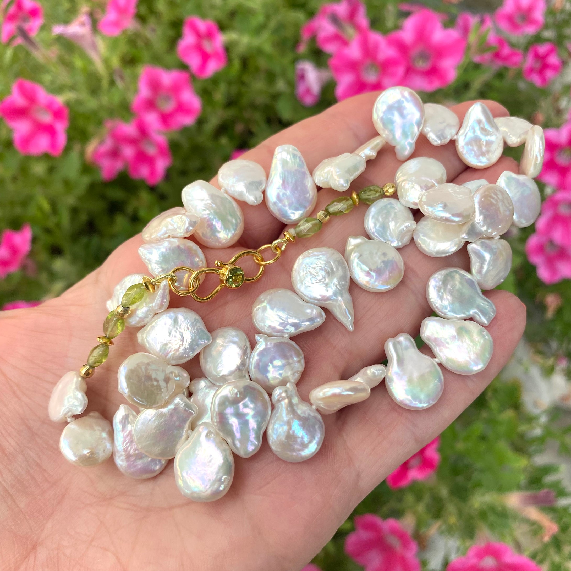 Keshi Pearls with Garnet, Citrine or Peridot Necklace