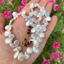 Load image into Gallery viewer, Keshi Pearls with Garnet, Citrine or Peridot Gold Vermeil Clasp &amp; Beads, 18&quot;in
