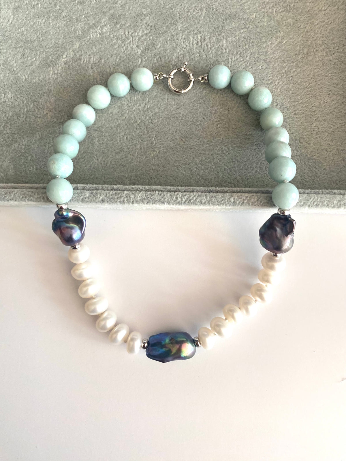 Amazonite Pearl Necklace with Baroque and Coin Pearls