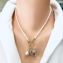 Load image into Gallery viewer, Real Seashell and Freshwater Pearl Necklace, Baroque Pearl &amp; White Shell Pendant, 16”-19&quot;in

