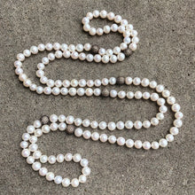 Cargar imagen en el visor de la galería, Exquisite Sautoir, Top Quality Freshwater Pearls with Cubic Zirconia Pave Silver Beads, 55&quot;inches
