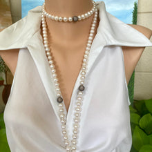 Load image into Gallery viewer, Exquisite Sautoir, Top Quality Freshwater Pearls with Cubic Zirconia Pave Silver Beads, 55&quot;inches
