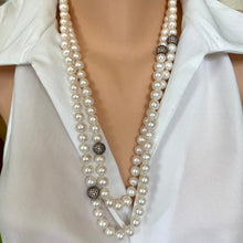 Load image into Gallery viewer, Exquisite Sautoir, Top Quality Freshwater Pearls with Cubic Zirconia Pave Silver Beads, 55&quot;inches
