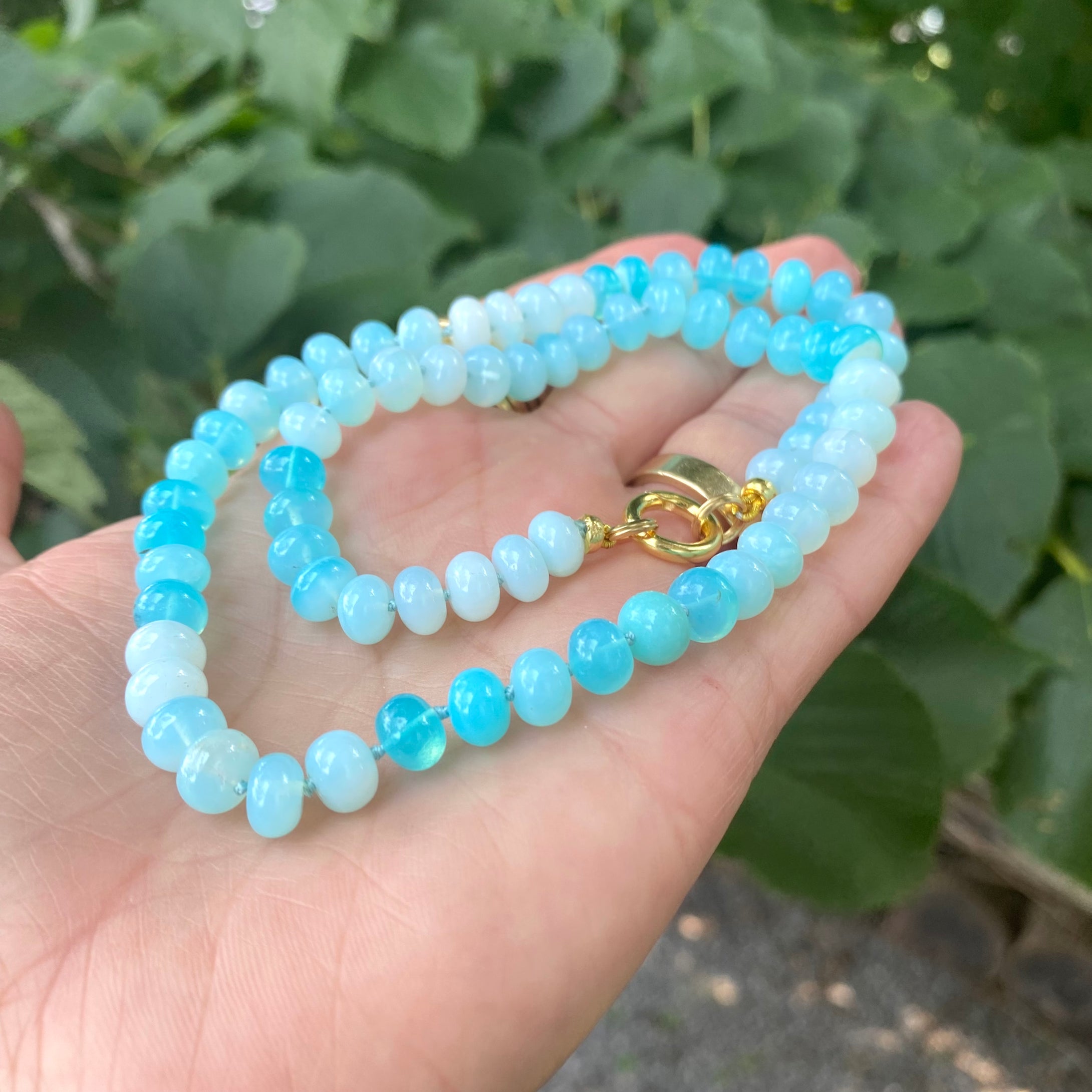 Sky Blue Opal Candy Necklace, Gold