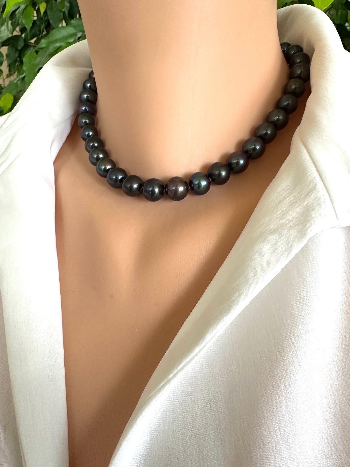 Black Pearl Necklace | Rhodium Plated Sterling Silver Magnetic Clasp, 16" or 17"