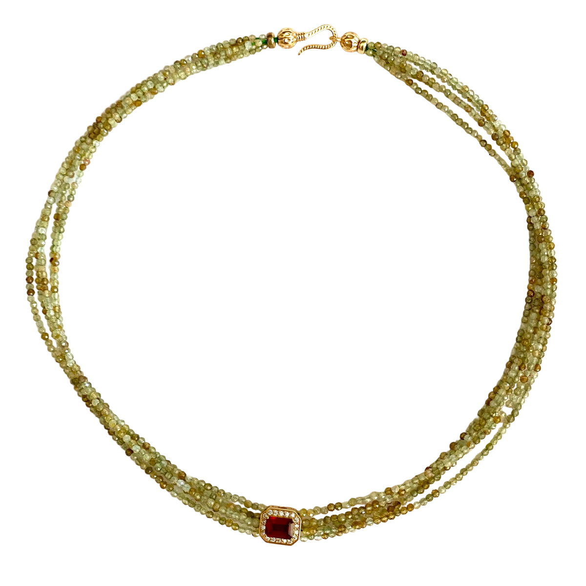 Green Orange Garnet Necklace – Multi-Strand Gold Vermeil