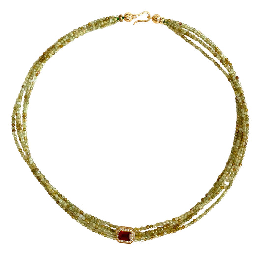 Green Orange Garnet Necklace – Multi-Strand Gold Vermeil