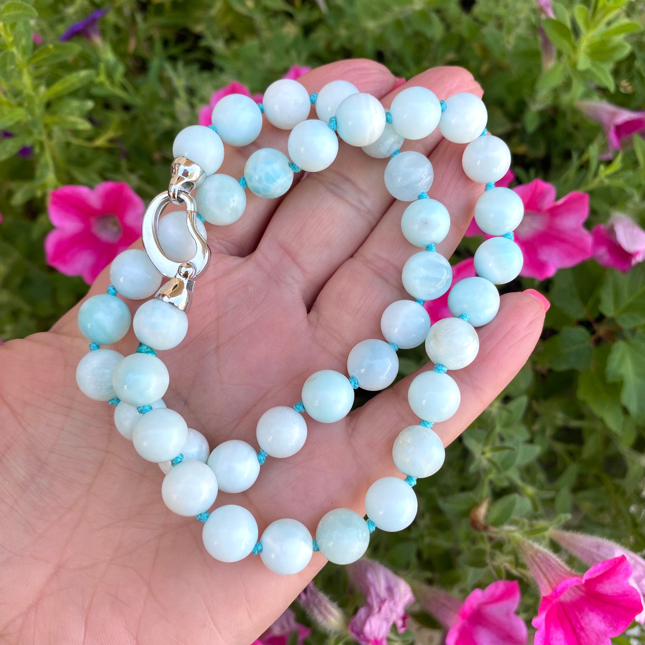 Light Blue Hemimorphite Candy Necklace, Silver