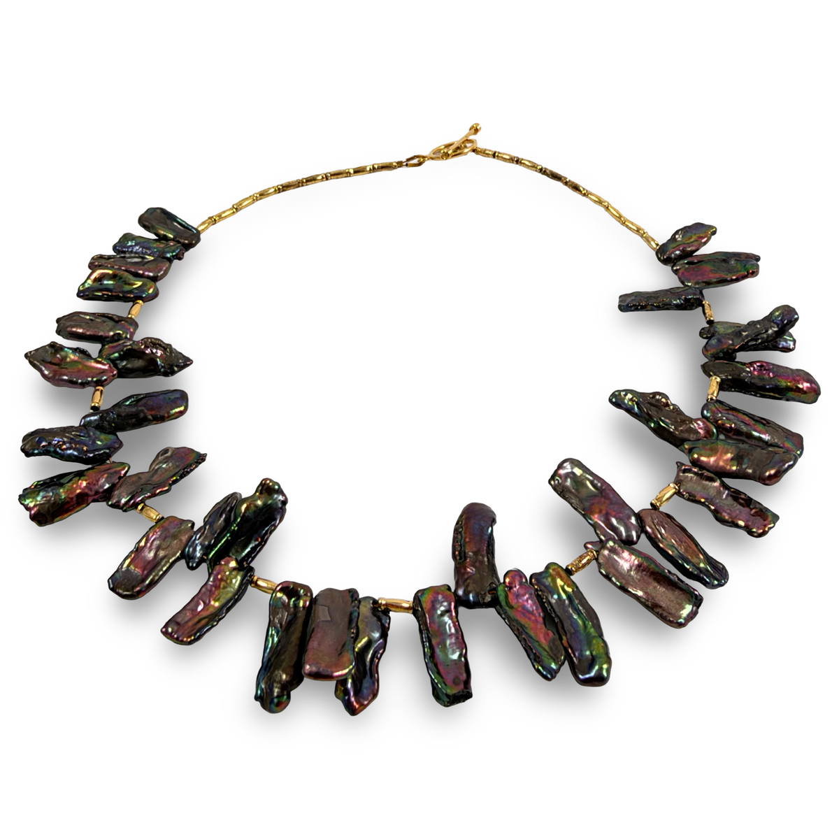 Black Pearl Choker Necklace – Peacock Biwa Stick Pearls 