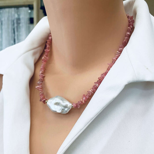 Rhodochrosite pearl necklace handmade in Canada