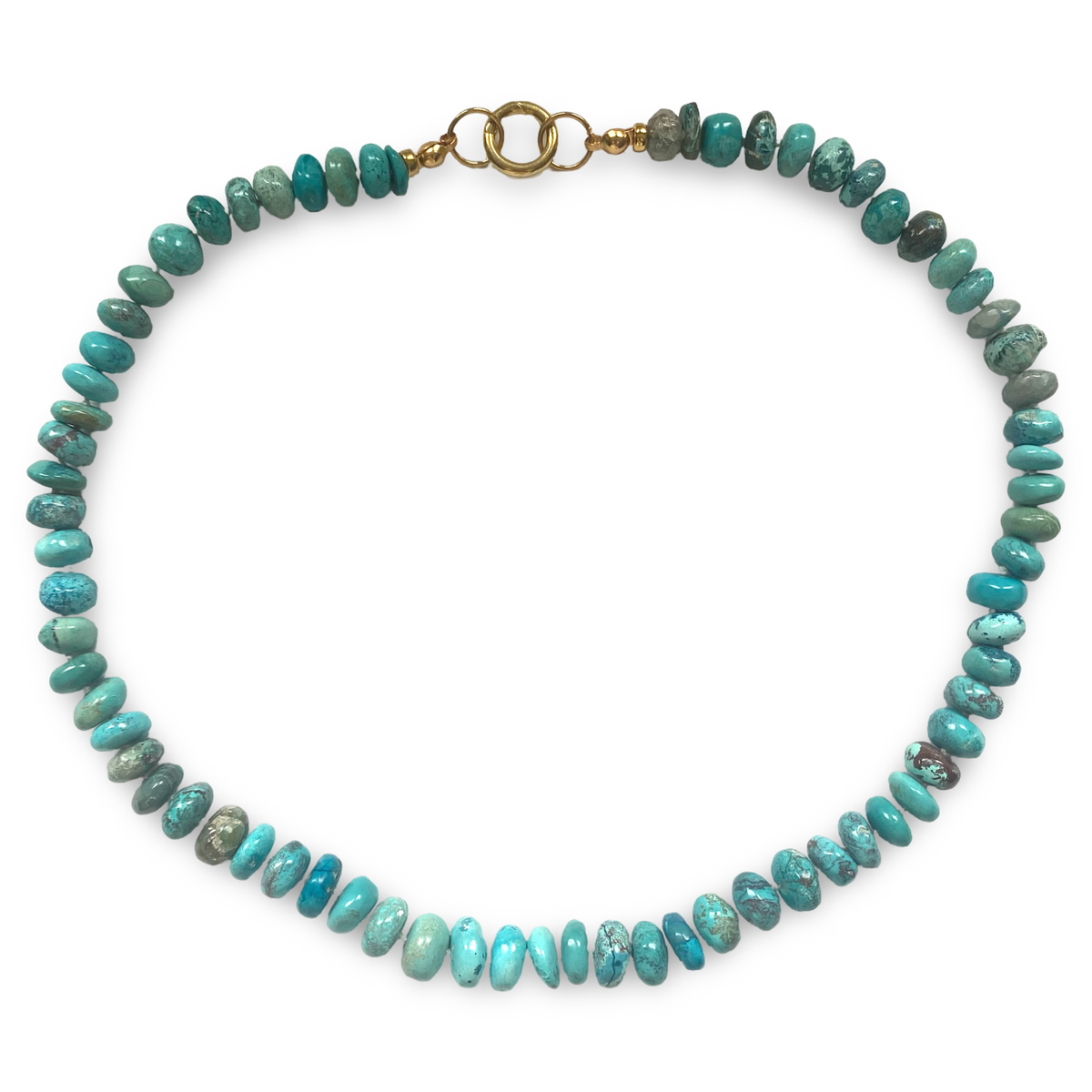 Turquoise Candy Necklace with Arizona Turquoise and Gold 18 inches long