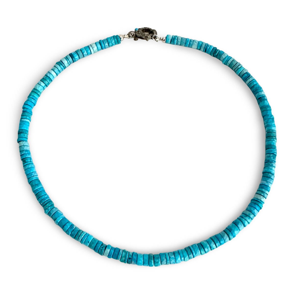 faceted Turquoise Howlite Beaded Necklace with Oxidized Silver Diamond Pavé Clasp