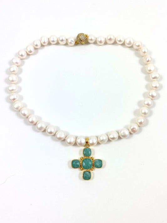 Pearl Choker with Amazonite Cross