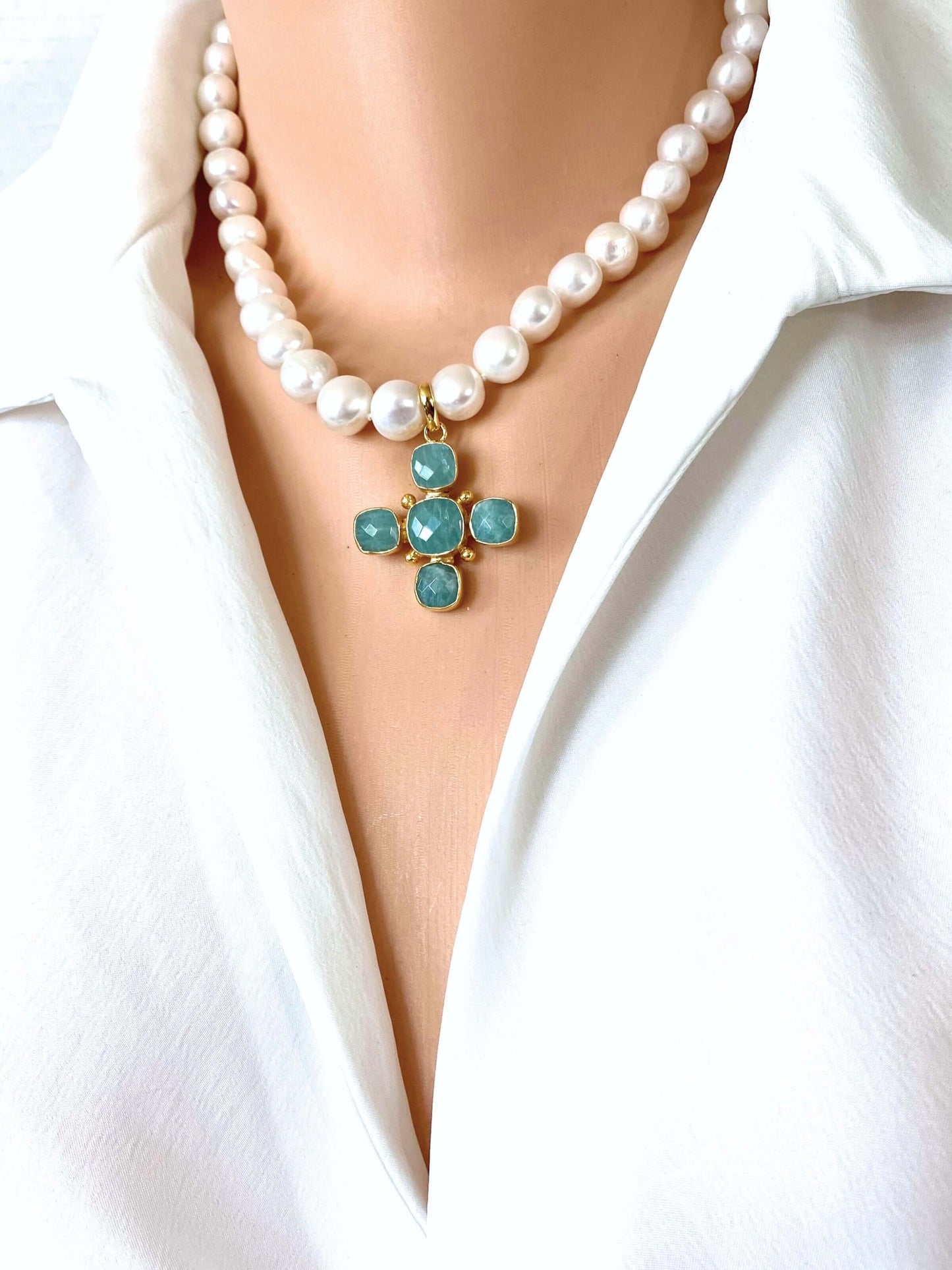 Pearl Choker with Amazonite Cross