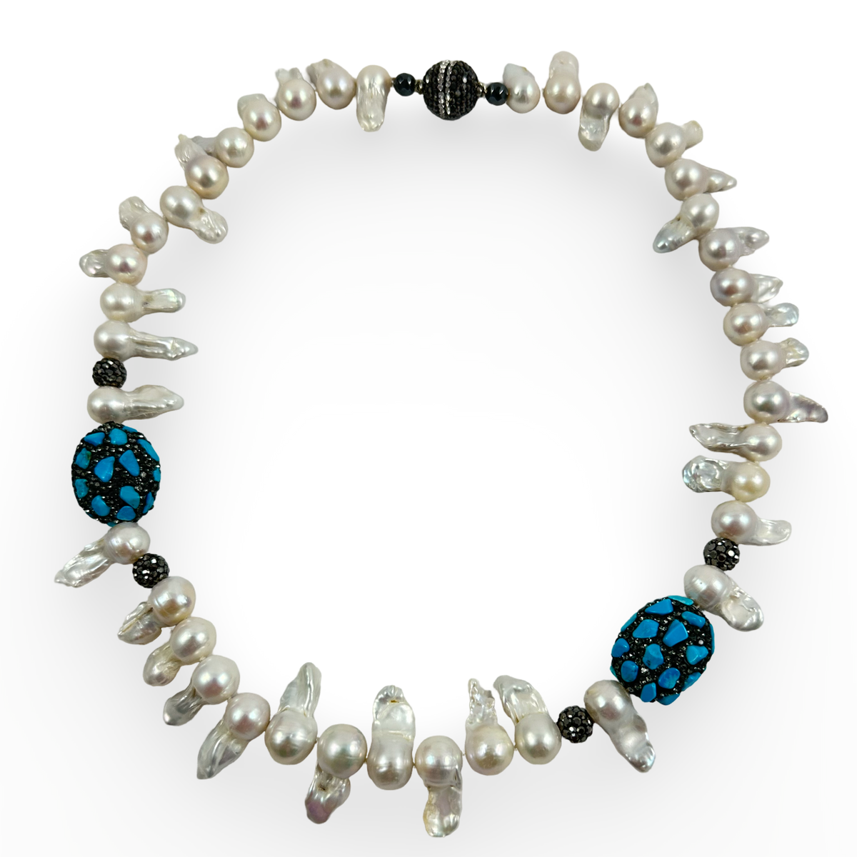 baroque pearl jellyfish necklace with turquoise and magnetic clasp, 21"inches long