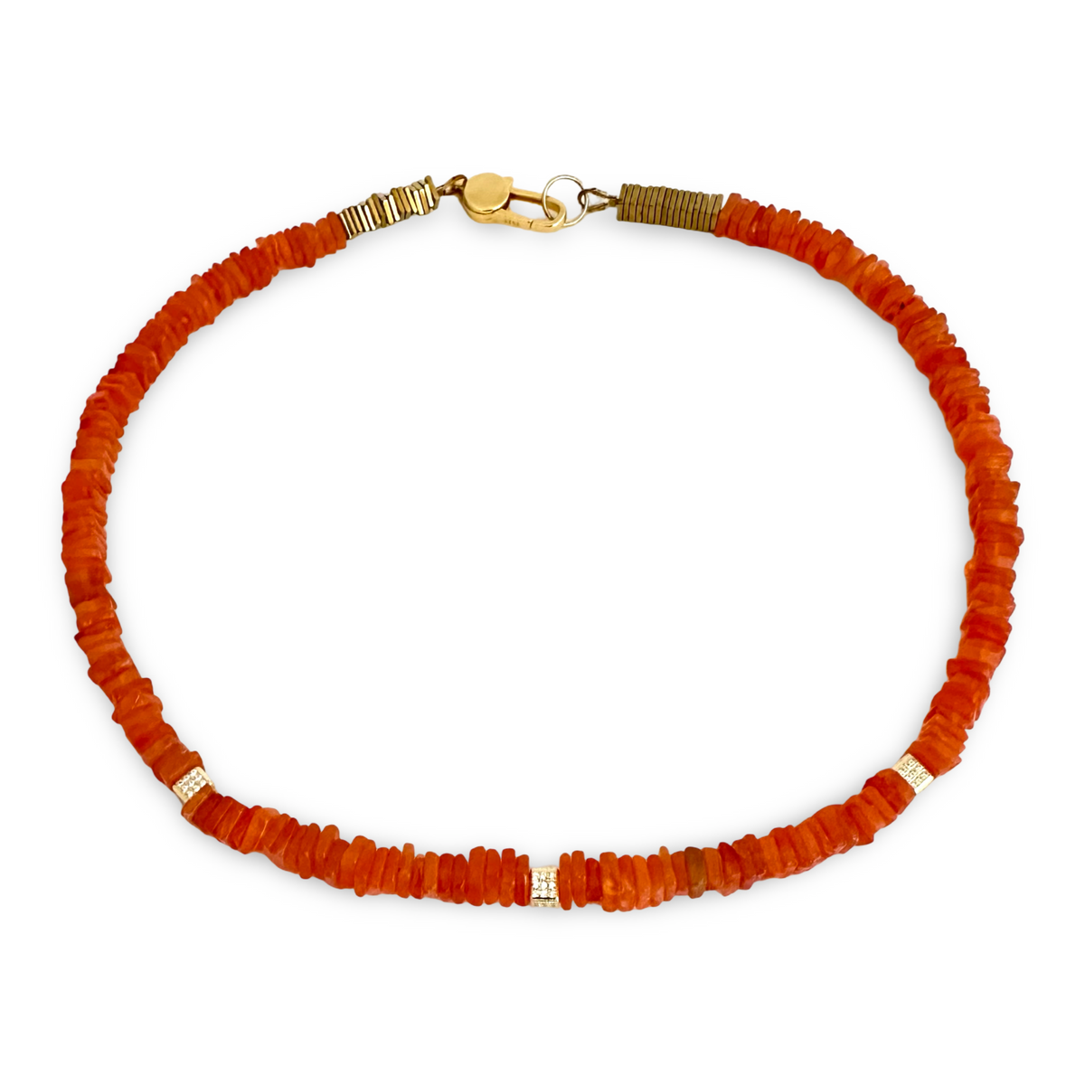 bright orange carnelian choker necklace with old vermeil cubes and clasp