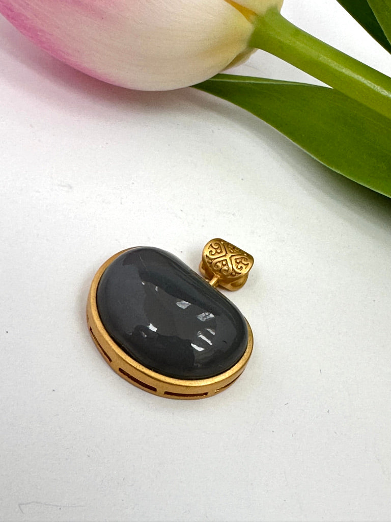 Hotan Jade Charm Pendant, Natural Nephrite Jade in Gold Bezel, Dark or Light Green