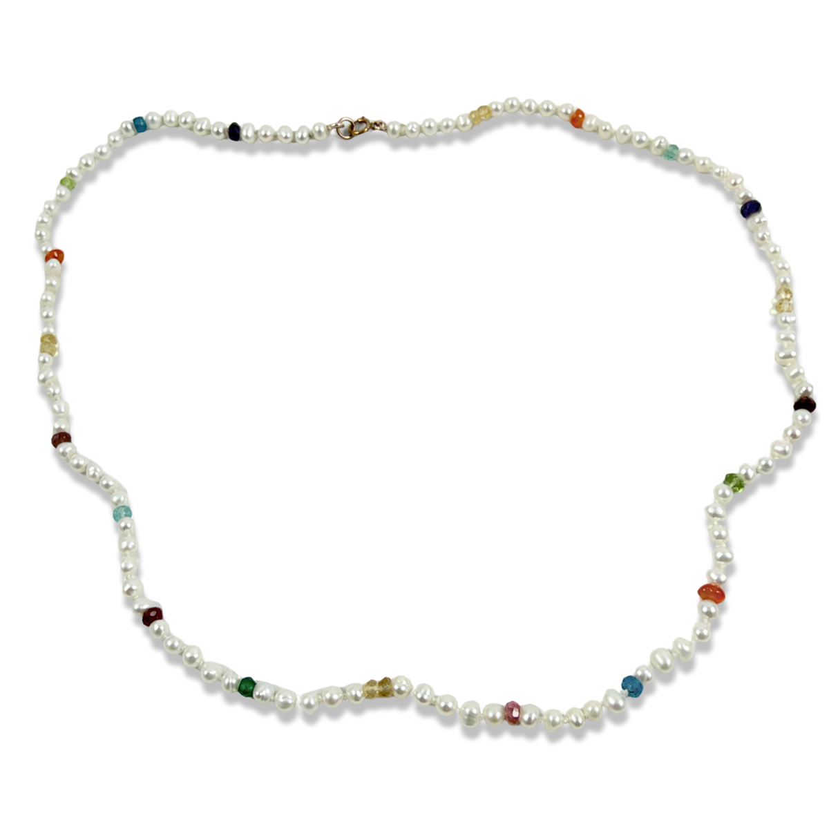 delicate Rainbow Gemstone Pearl Necklace