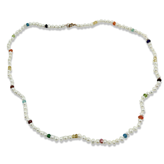 delicate Rainbow Gemstone Pearl Necklace