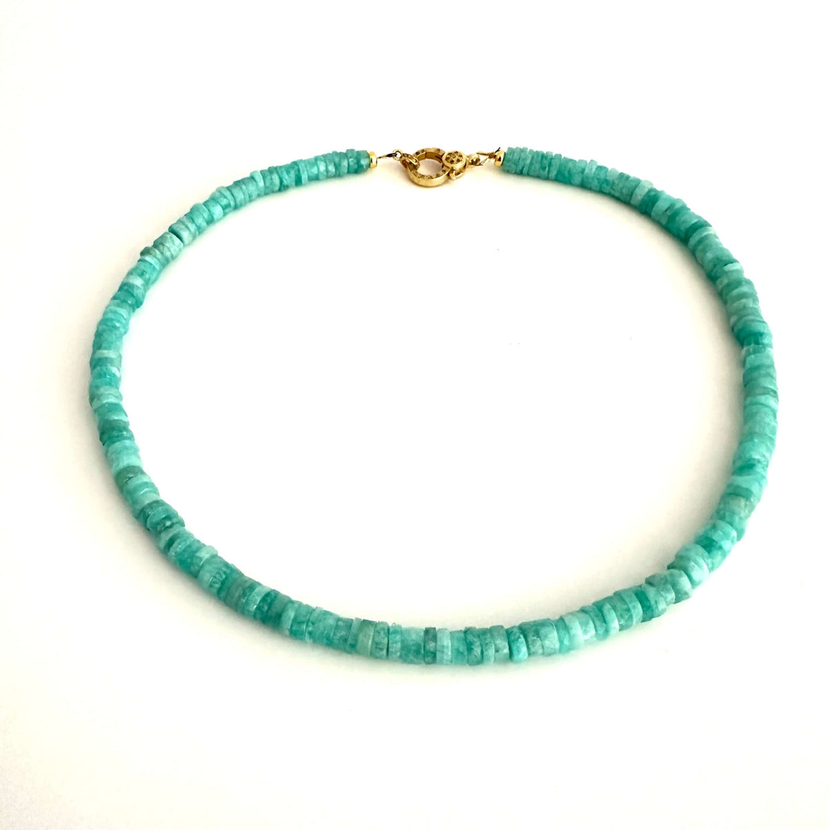 faceted blue amazonite choker necklace on white background