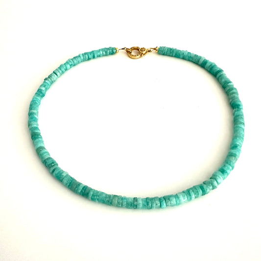 faceted blue amazonite choker necklace on white background