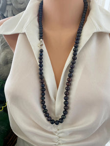 Peacock Navy Blue Pearl Long Necklace, 31 or 32"