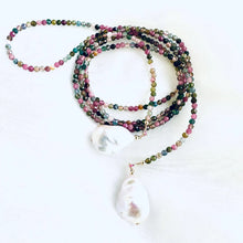 Load image into Gallery viewer, Multi Tourmaline &amp; two Large Baroque Pearls Lariat Necklace
