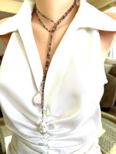 Load image into Gallery viewer, Multi Tourmaline &amp; two Large Baroque Pearls Lariat Necklace
