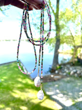 Load image into Gallery viewer, Multi Tourmaline &amp; two Large Baroque Pearls Lariat Necklace
