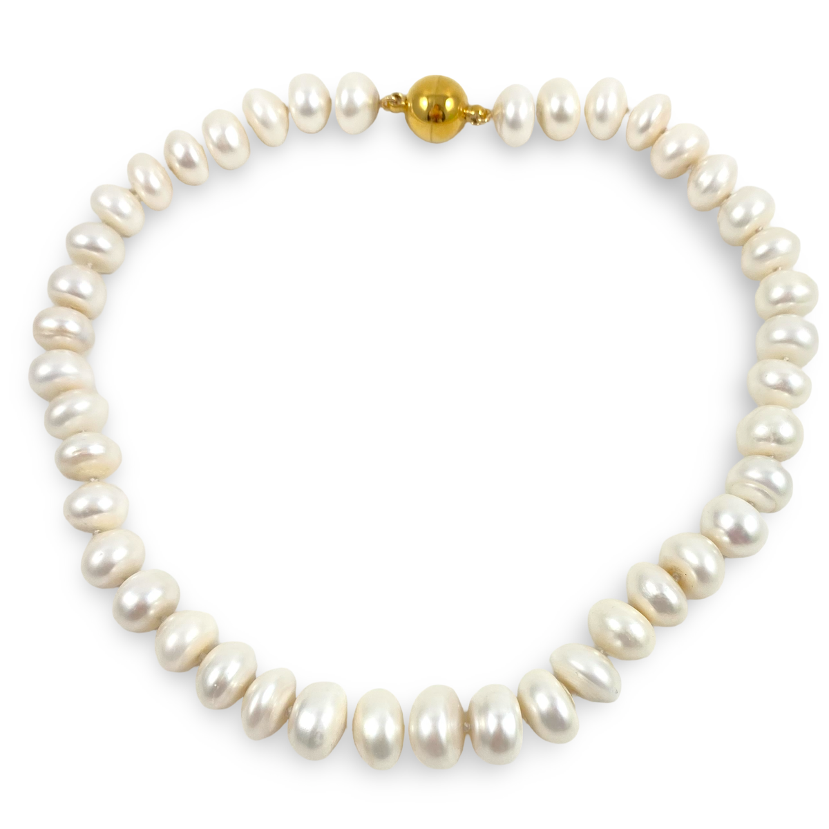 large white coin pearl necklace with magnetic clasp gold plated