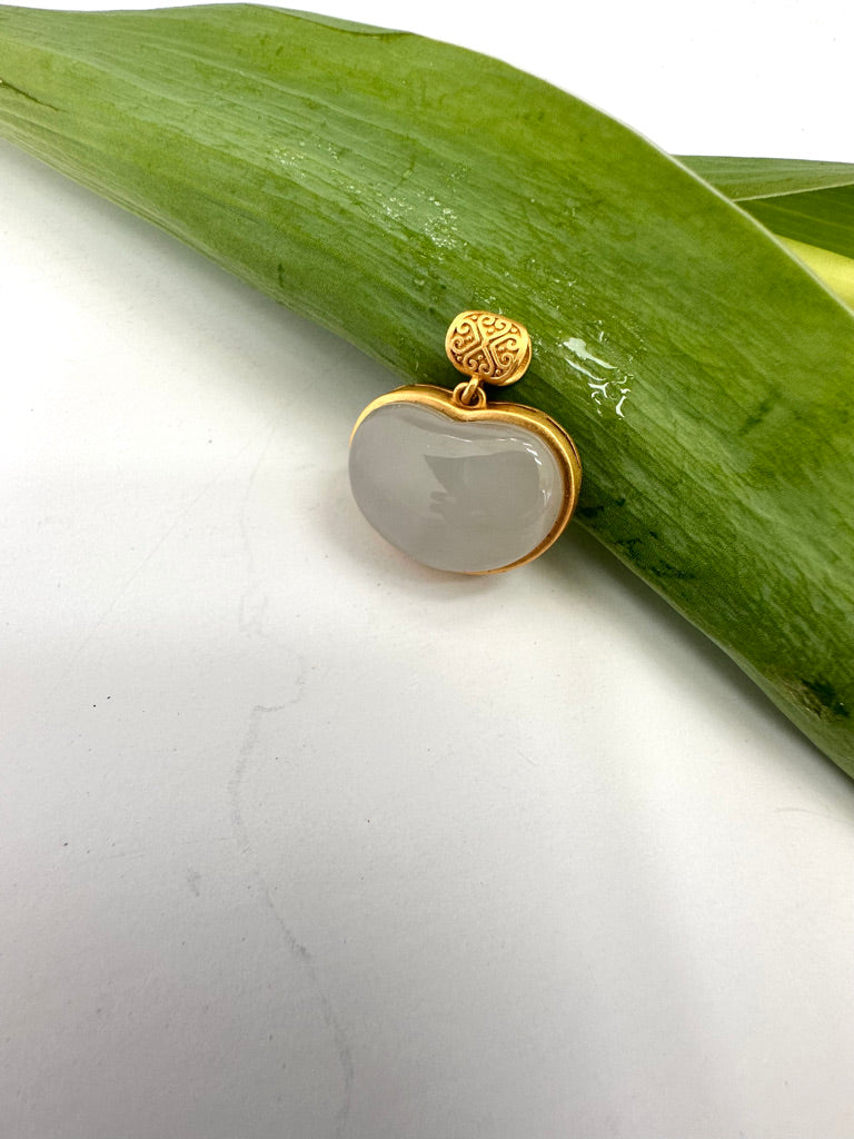 Hotan Jade Charm Pendant, Natural Nephrite Jade in Gold Bezel, Dark or Light Green